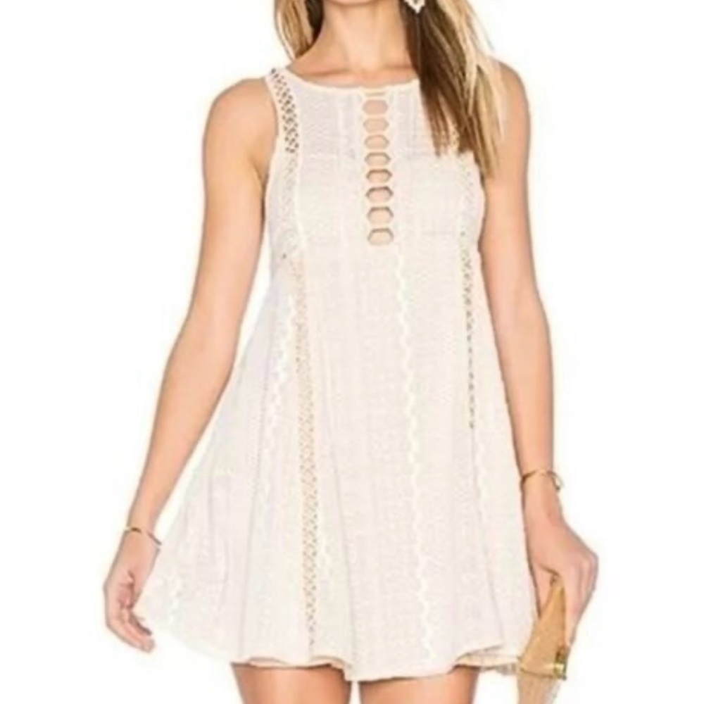 Free People Ivory “Wherever You Go” Crochet Mini Sleeveless Summer Dress Sz 2